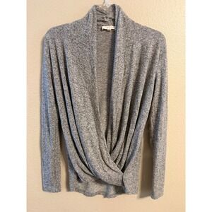 Pure Good Anthropologie Gray Marl Wrap Front Shawl Collar Top XS Long Sleeve